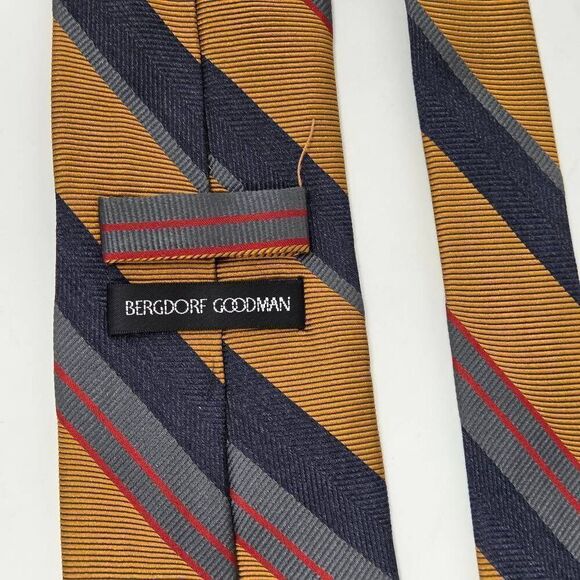 BERGDORF GOODMAN ALTEA MILANO SILK TIE BLUE ORANGE GRAY REPP STRIPE 3.5" X 60" - Picture 3 of 3